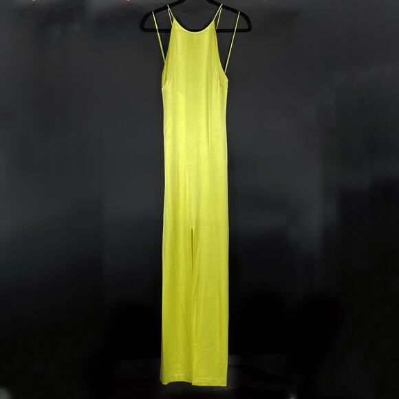 Alice & Olivia Ettley Halter Maxi Dress Yellow Lime Gown Front Slit Sz 8 - Picture 5 of 13